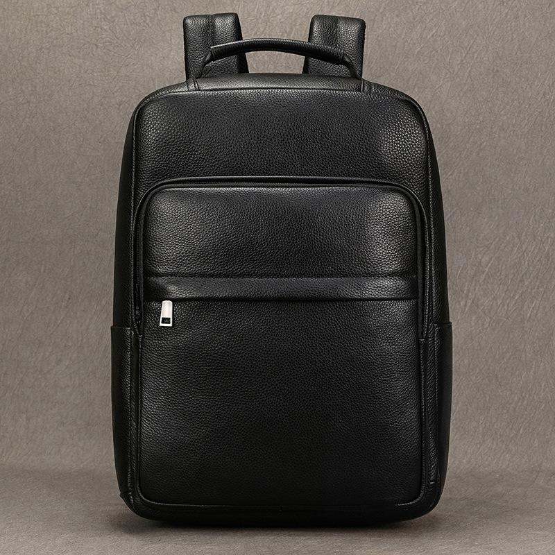 Leisure Travel Backpack, Men's Leather Backpack, Student Backpack, 15 Inch Head Layer Cowhide Commuting Computer Bag
