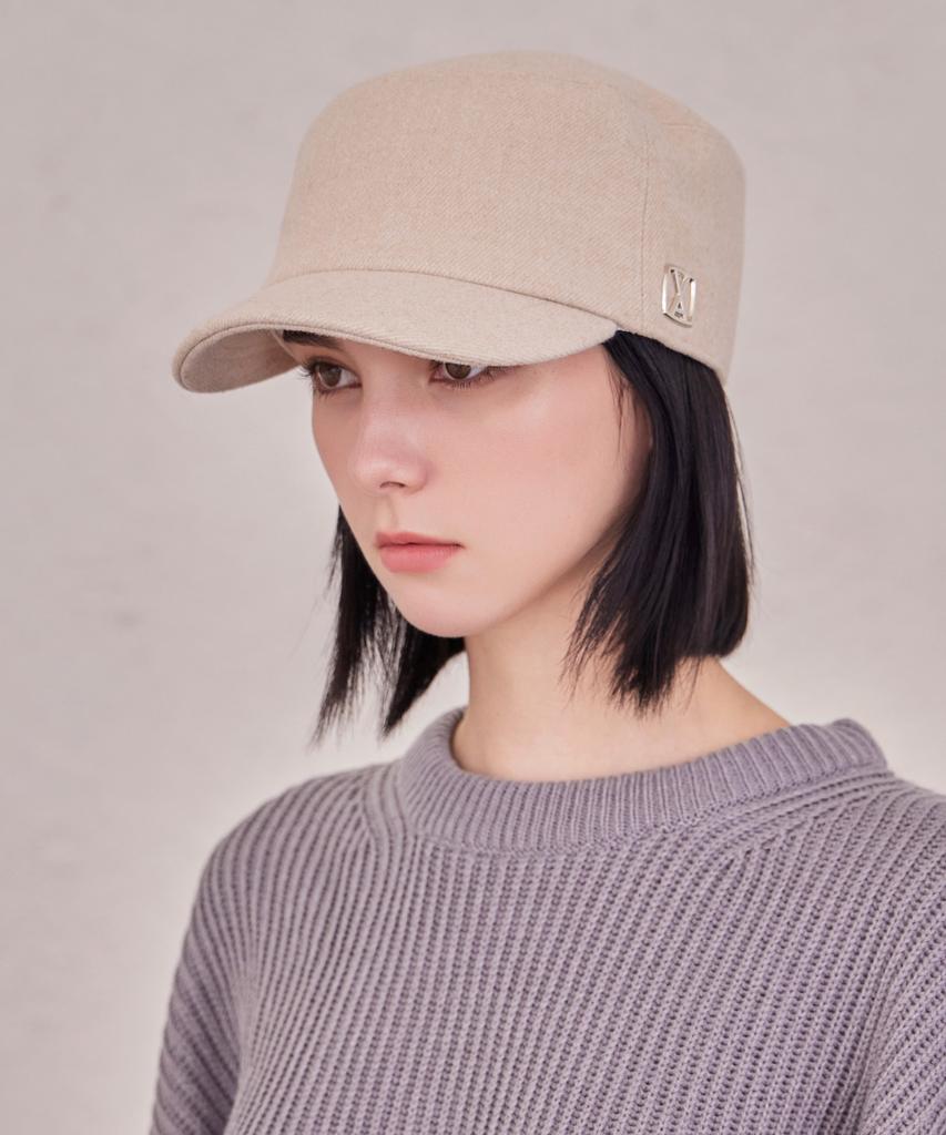 Bajal Va Square Studded Wool Bellboy Cap Ivory