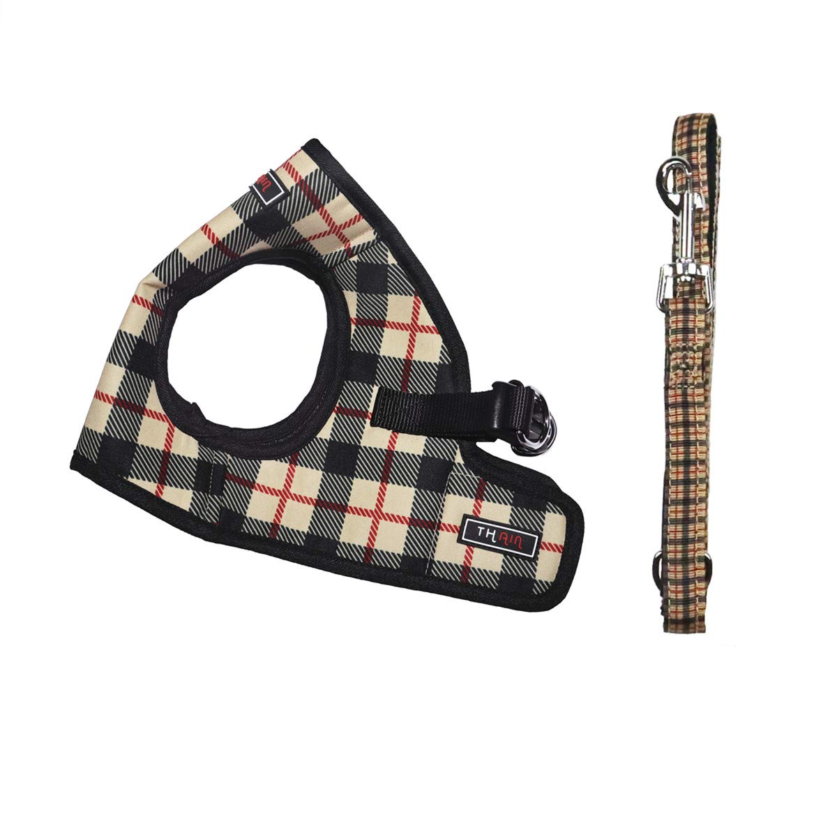 

THAIN Harness and Leash Set for Small Dogs Checkered Perfect for Vest Stylish Mesh Pet Supplies (3-5kg), Pattern, Walking, Harness, Anti-Slip, чорний