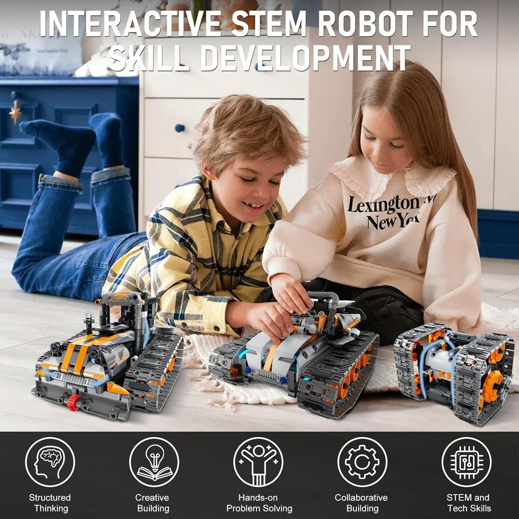 5 in 1 STEM Building Set with LED Light, APP & Remote Controlled Cars Building Toys Kit, RC Robot Tank Sleigh Tracked Racer 554 PCS, Toy Gifts for