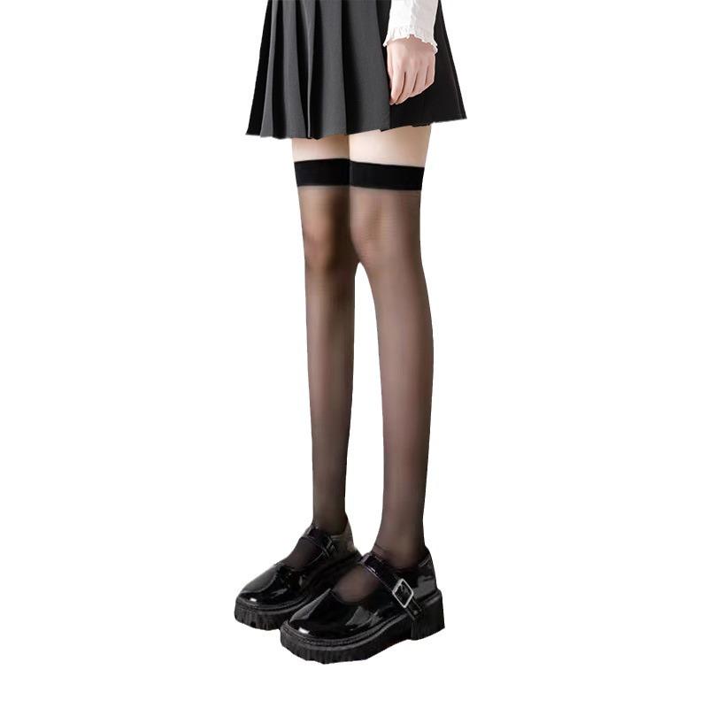 Women's Summer Breathable Mid-Calf Black Socks: JK Style Thigh-High & Over-Knee Options
