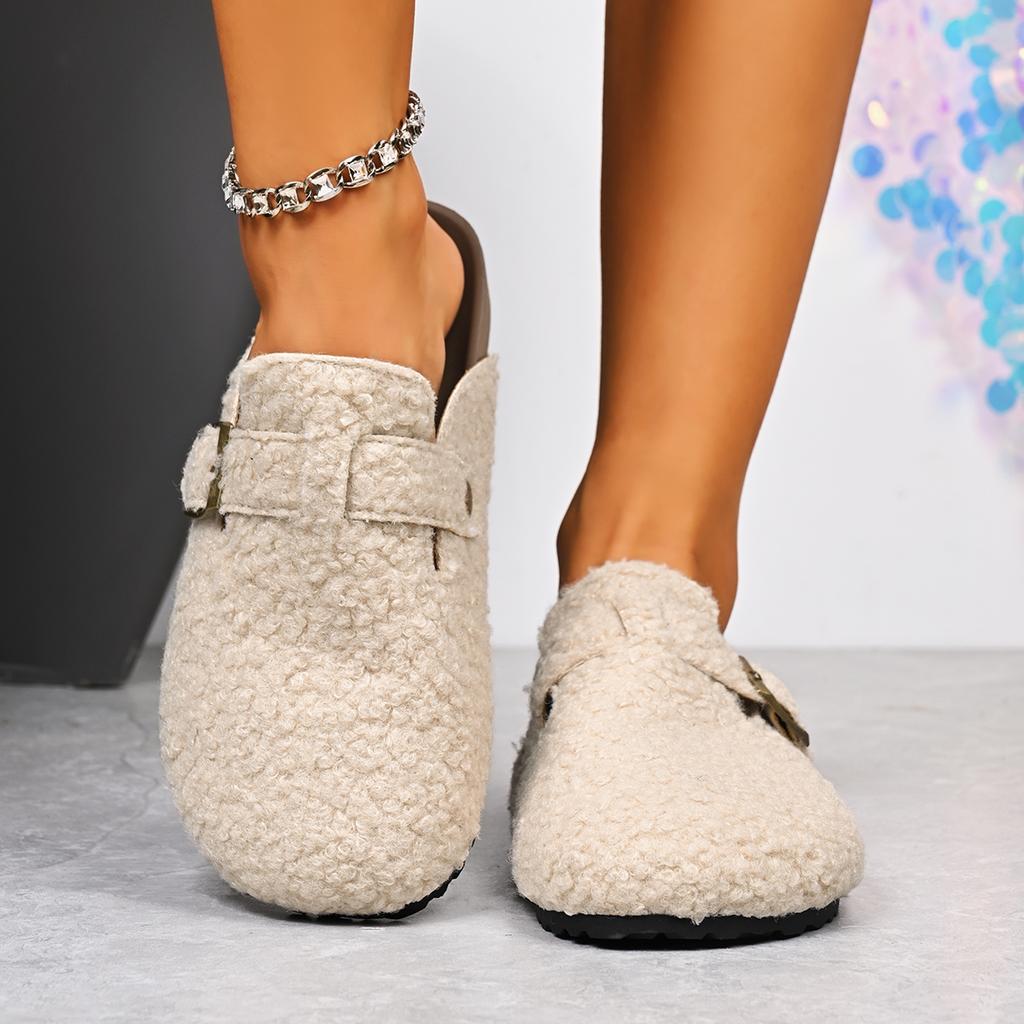 Damen Casual Baotou Hausschuhe 2025 Neue Pantoletten Damen Zuhause Winter Indoor Plüsch Warm Halbe Hausschuhe Große Größe Plateauschuhe