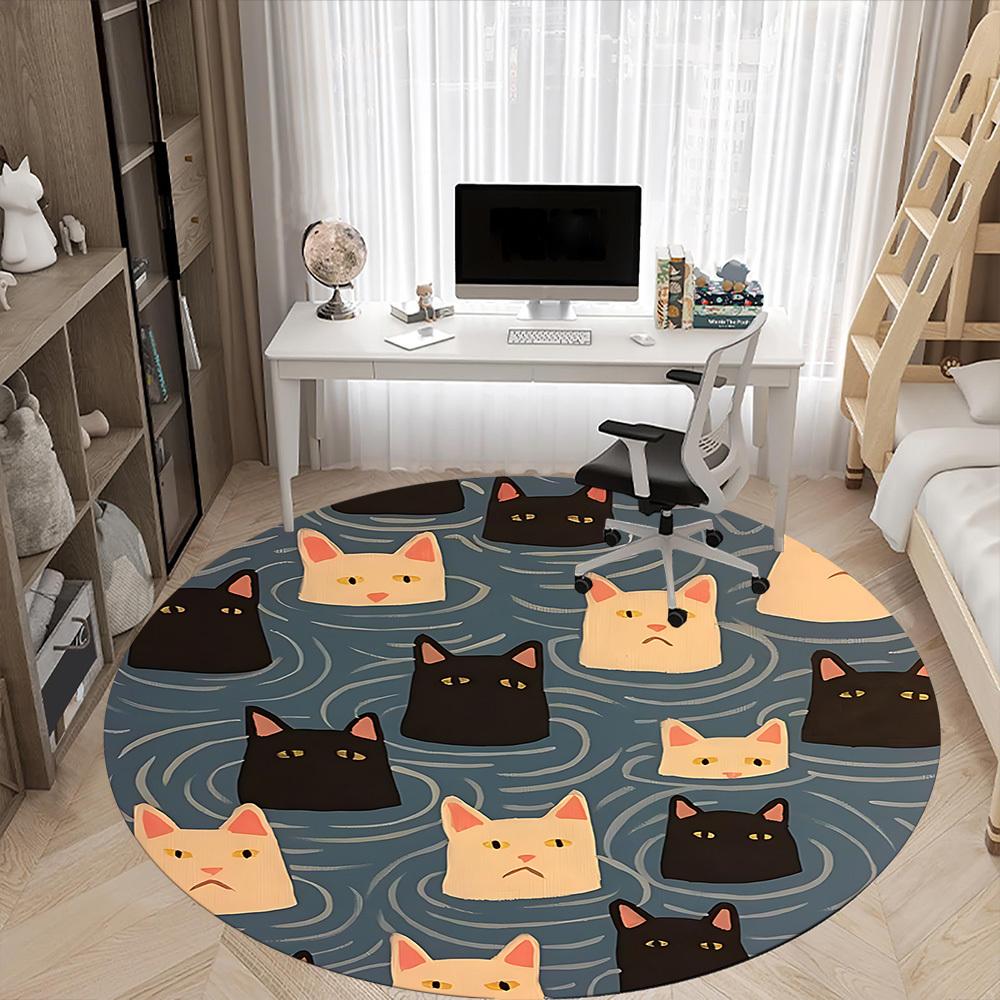 1pc Cat Water Office Round Area Rug, Under Office Chairs Bedroom Living Room Home Decor, Room Deco