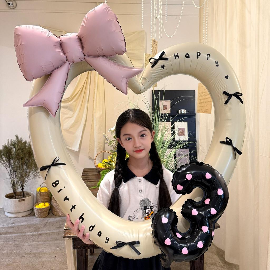 40 Inch Pink Heart Foil Balloon Black Digital Aluminum Birthday Party Decor Baby Shower Girls Gift for Wedding Baby Shower Prop