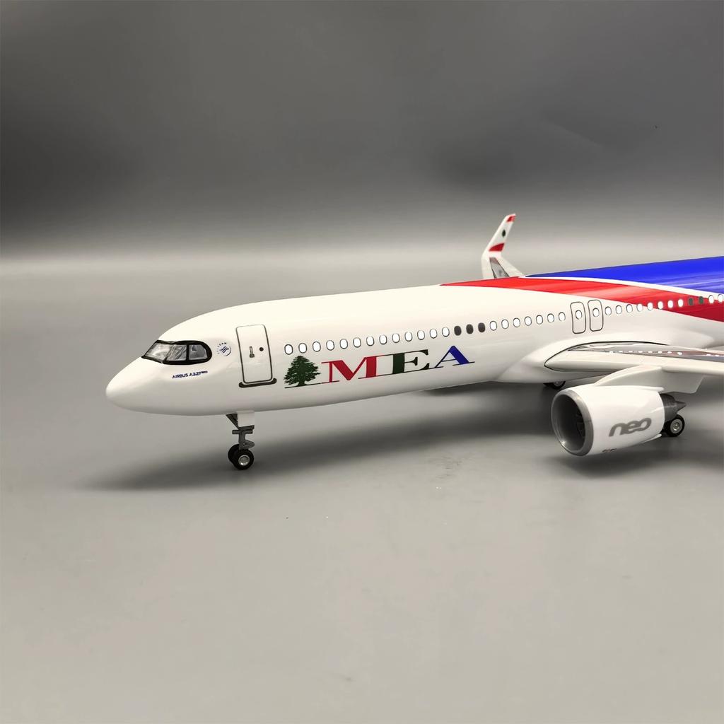 For 321 NEO MEA Airlines Aircraft Models 44CM Miniature Airplane Die-Cast Resin Plastic model With Light And Wheels Collection