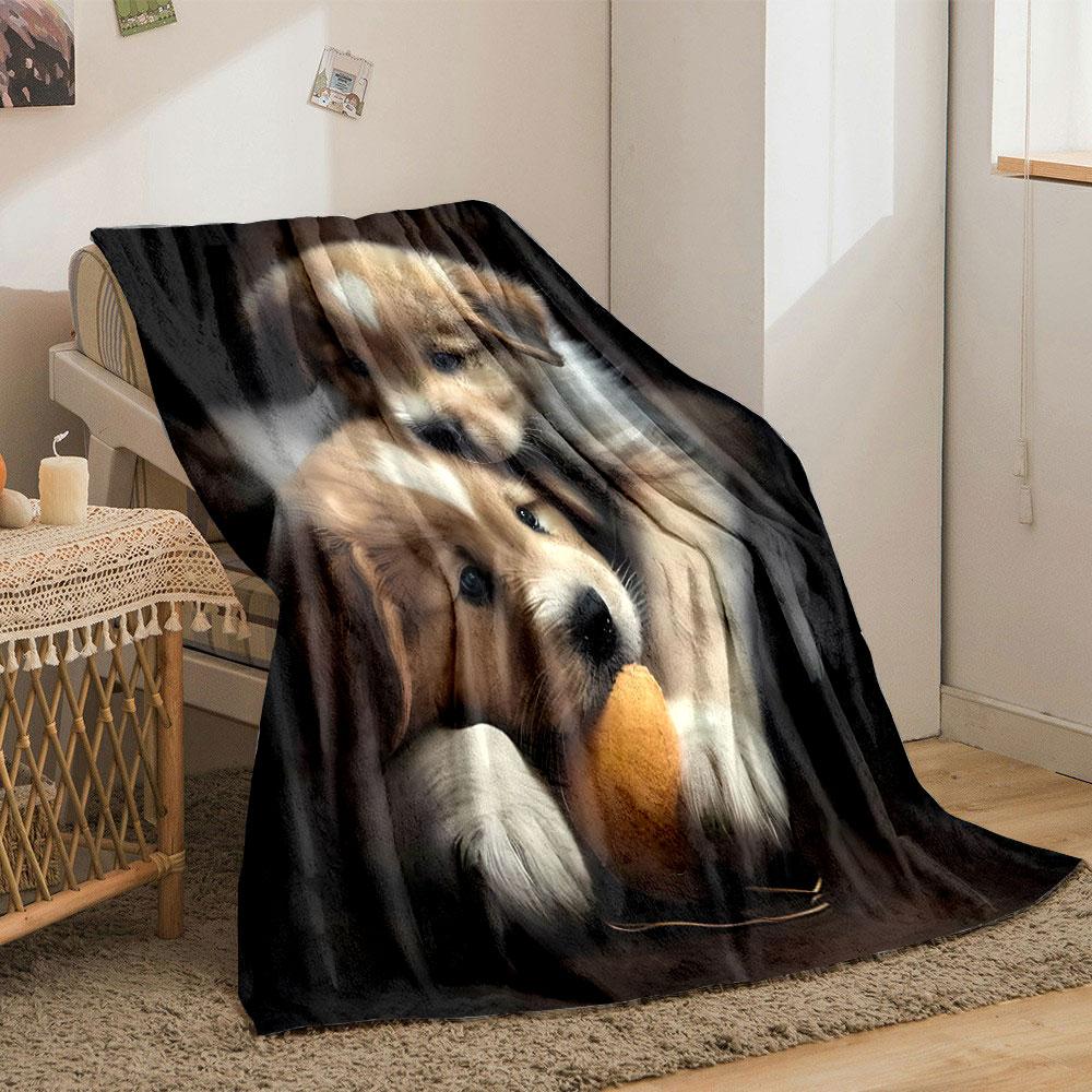 Adorable Puppy Print Flannel Blanket bedroom Blanket for Livingroom Couch lunch break Soft throw for Friend's festival Gift