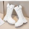 Autumn Winter Girls Boots Bow Lace Princess Shoes Outdoor Non-slip Child High Top Boots Windproof Waterproof Kids Casual Shoes