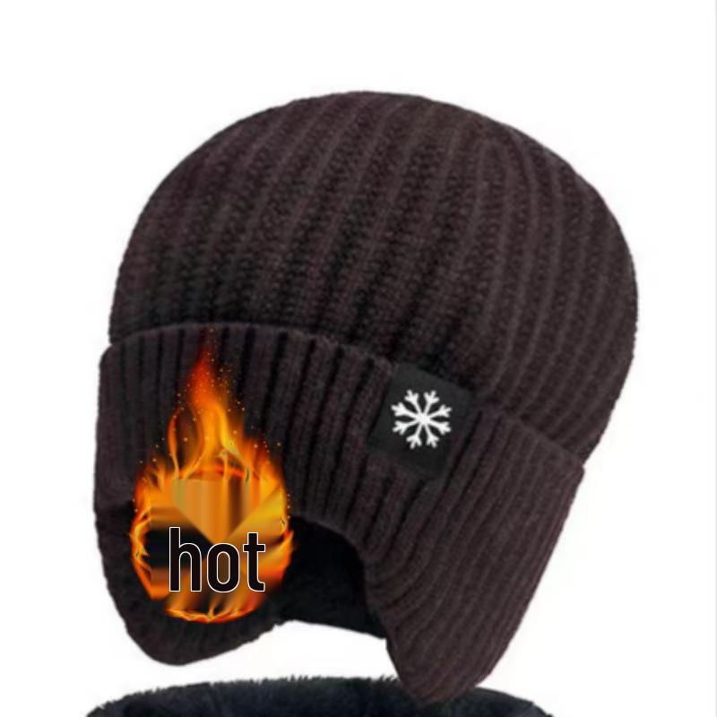 Men's Winter Ear Protection Knitted Hat & Thickened Velvet Neck Warmer Set