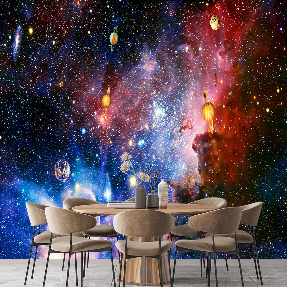 Galaxy Universe Wall Murals Boys Girls Nursery Starry Sky Wall Paper Bedroom Large Planet Ceiling Wallpaper Mural