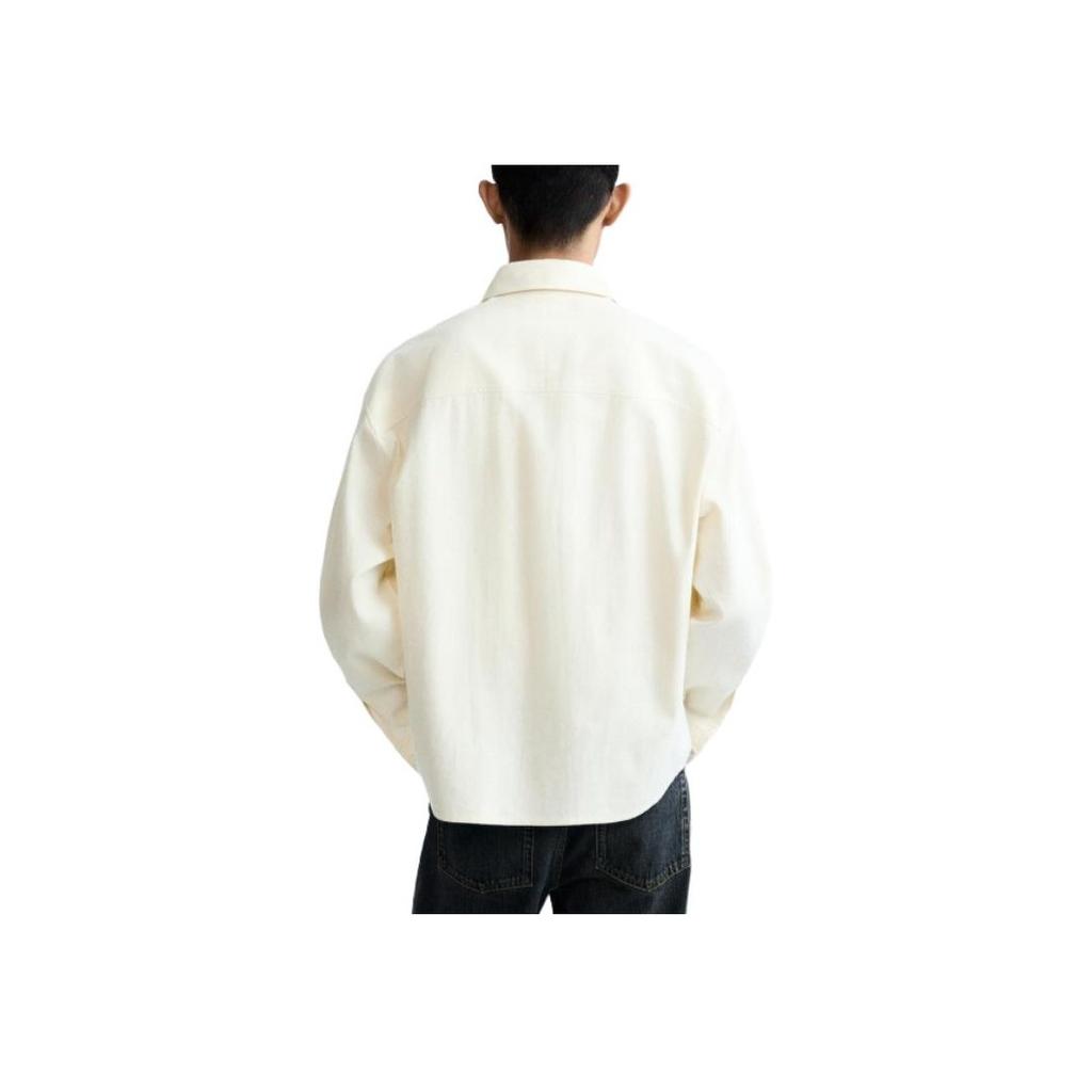Zara Solid Color Lapel Loose Long Sleeve Shirt Men shirts White 5344442-712