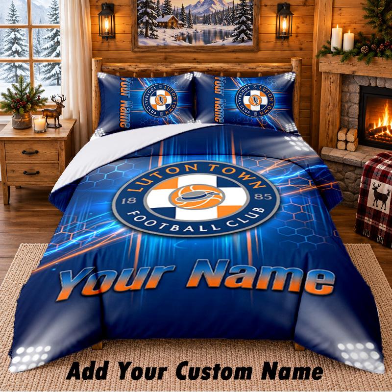 Luton Town Pattern Bedding 3Pcs Set Custom Name, Bed Sheet And Pillowcases For Home Bedroom