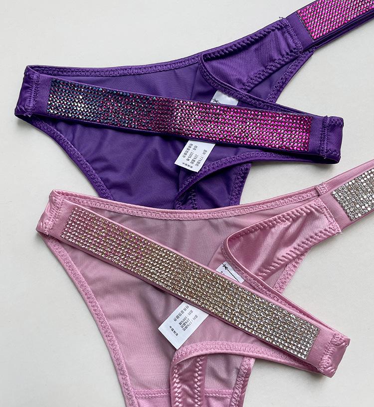 European & American Sexy Rhinestone Thong: Women's Fitness Sports High-Cut T-Pants