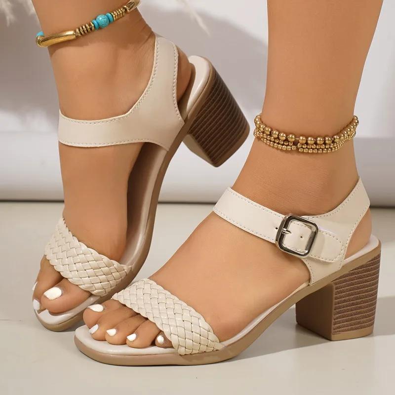 Fashion 2025 Fashion Buckle Strap Women's Sandals Summer New Open Toe Versatile Casual Plus Size Best Seller Comfortable Heeled Sandals