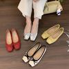 French Square Head Flat Bottom Shallow Mouth Single Shoes Women's 2025 Spring and Summer New Fairy Style Bow Soft Sole Mary Jane Women's Shoes