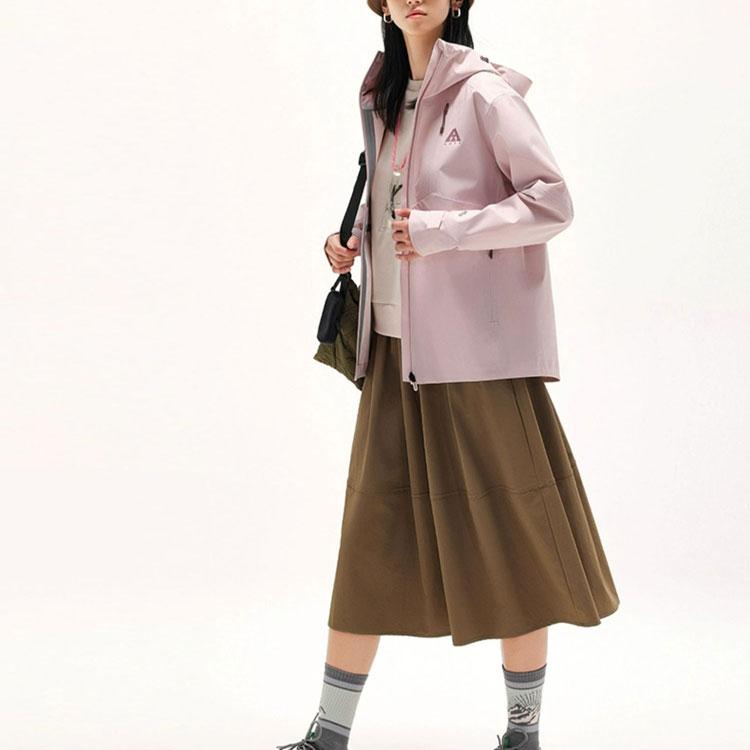 Anta Training Series Solid Color Water Shell Zipper Hooded Long Sleeve Jacket Women Jacket Soft-Pink 962337605-2