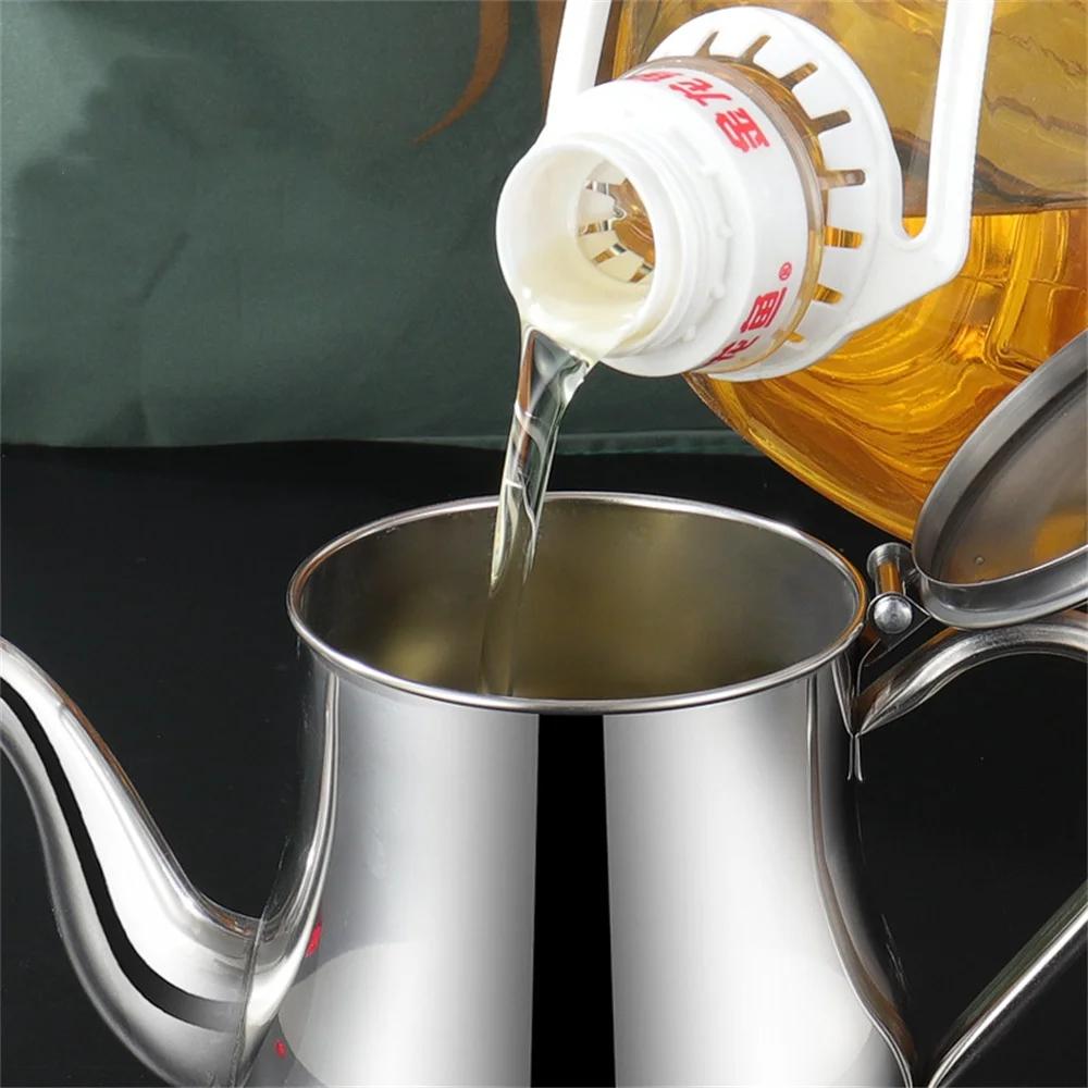 304 Stainless Steel Oil Can Kitchen Oil Filter Cup Household Filter Mesh Oil Tank Pot Leak Oil Leaking Oil Storage Tank Oil Pot