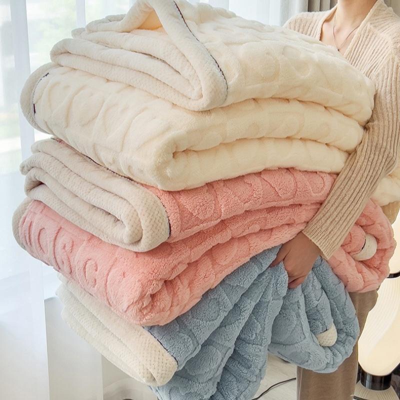 Knitted Heart Pattern Warm Throw Blankets Winter Soft Comfortable Double Sided Plush Thick Coral Velvet Blanket for Bed Safa