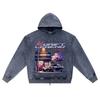 DTG Print Knitted Denim Zip-Up Hoodie Drift Legend Brother Print Zipper Hoodies  