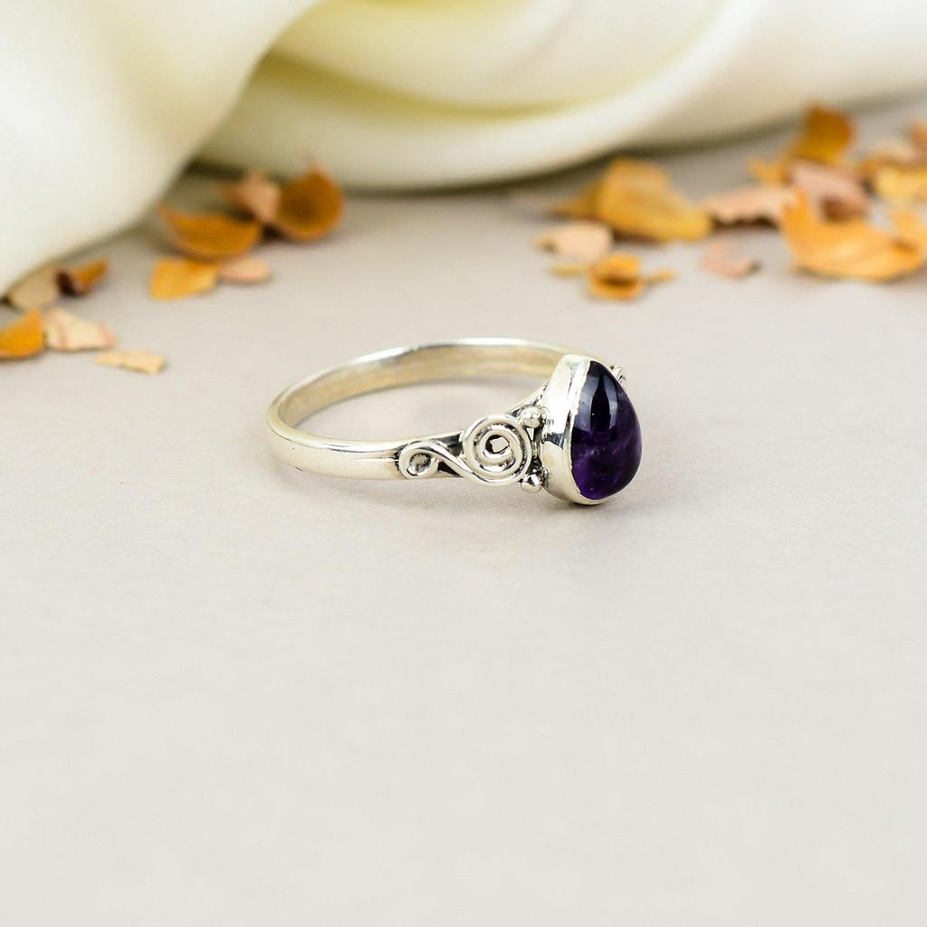 Amethyst Gemstone 925 Sterling Silver Pear Shape Handmade Jewelry Ring For Women
