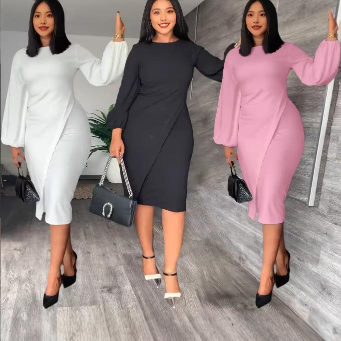 2025 Trendy European & American Women's Lantern Sleeve Autumn/Winter Dress