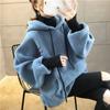 Large Size Fake Two-piece Plush Hoodie Loose Thick Autumn and Winter Jacket Lantern Sleeve Hooded Top Soft and Comfortable