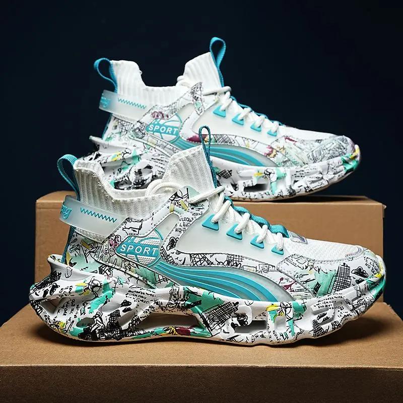 Scarpe da Corsa Leggere a Lama da Uomo Calzini Comodi Ammortizzati da Donna Sneakers Graffiti High Street Scarpe da Passeggio Sportive