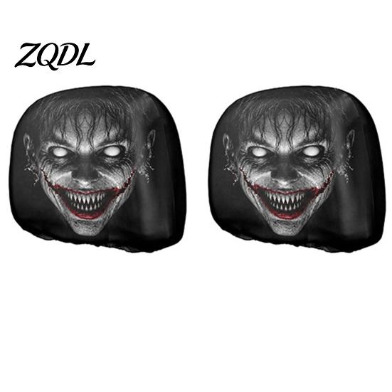 Eerie Car Interior Styling Realistic Horror Headrest Covers, Double Sided Scary Passenger Decorative Sleeves Illusion Seat Protector, Universal