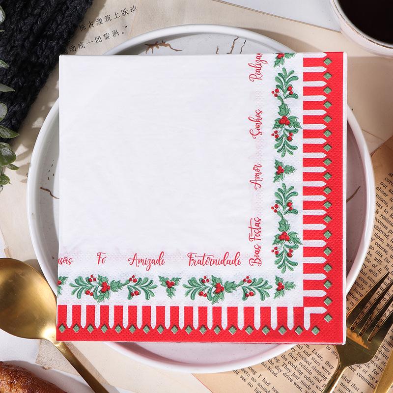 Christmas Lace Virgin Wood Pulp Square Napkins - Disposable Paper Napkins for Holiday Meals