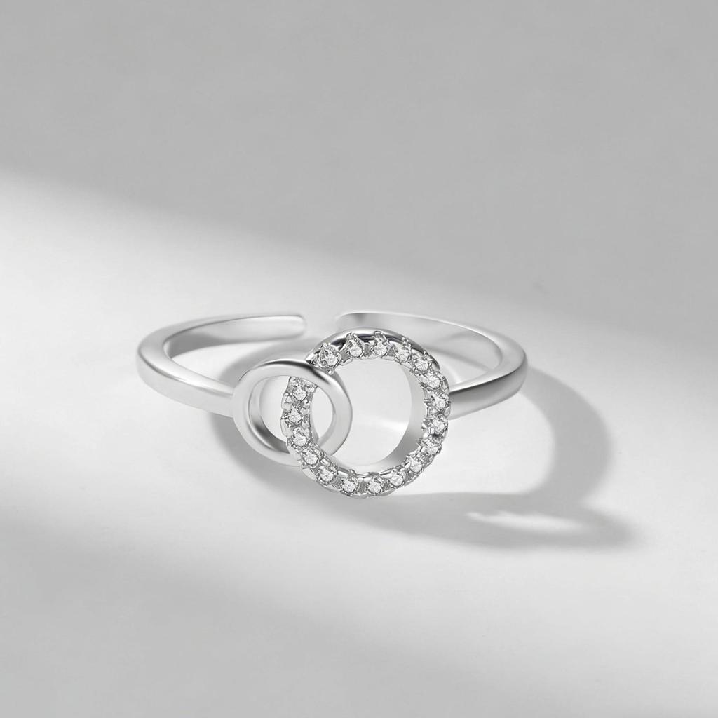 Trendy Adjustable European-American Double Ring with Inlaid Diamonds