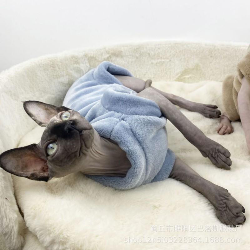 Warm Fleece Pet Bodysuit Hairless Cats Sphynx Devon Rex Leopard Cat Four-Legged Winter Coat