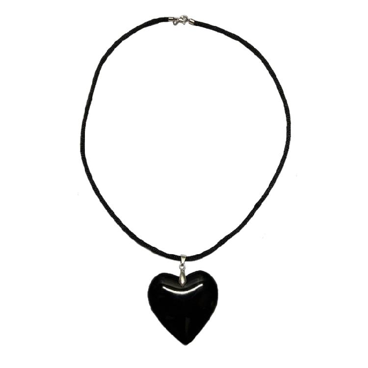 Punk Black Rope Chain Glass Heart Pendant Choker Necklace Birthday Ornament