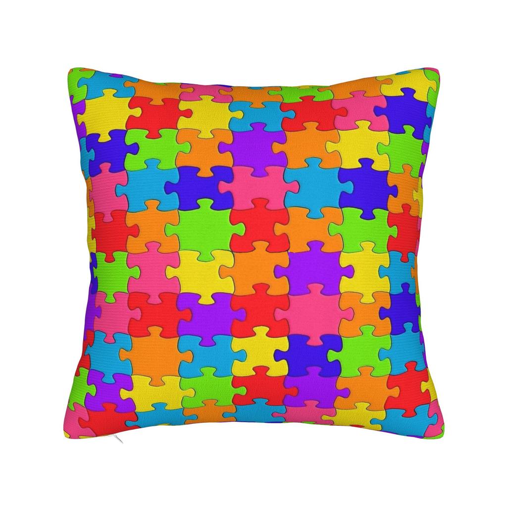 Rainbow Autism Awareness Puzzle Seamless Pattern Pillow Cover  Design Cushion Cover Funny Pillow Case For Office Car Home Decor