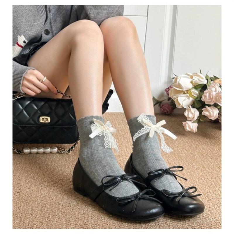 Square Head Single Shoes Women's Autumn New One-word with Bow Temperament Versatile Soft Sole Single Shoes