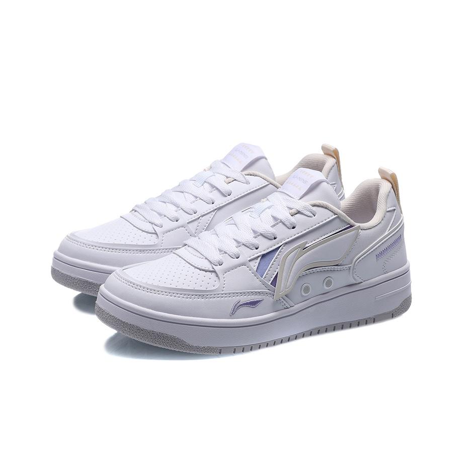 Li Ning Sports Lifestyle Series Durable Breathable Low-Top Skate Shoes Women Sneakers White Purple AGCQ544-2