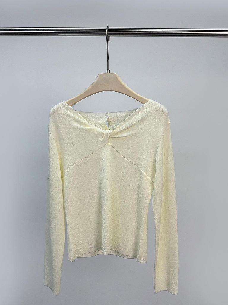Jiu'er 7-Color Bowknot V-Neck Knitwear - Women's Versatile Solid Base Layer 0677