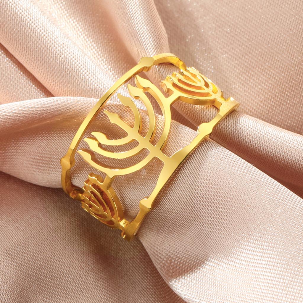 LIKGREAT Menorah Ring Women Adjustable Stainless Steel Wedding Band for Men Religious Je Jerusalem Ring Hanukah Jewelry Gift