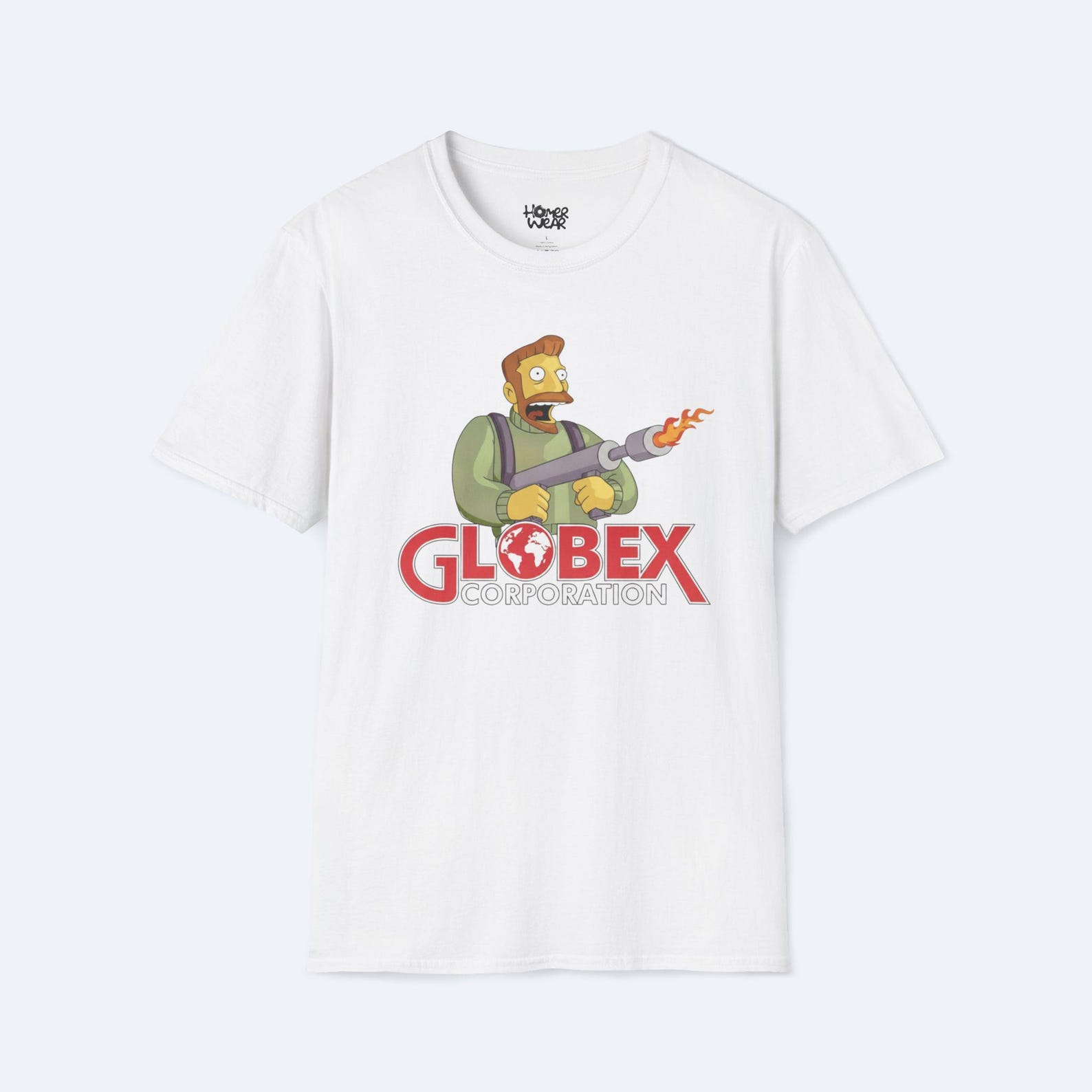 Globex Corporation Hank Scorpio Flamethrower Simpsons T-Shirt - Funny Retro Cartoon Graphic Tee Pop Culture Unisex Gift Idea L