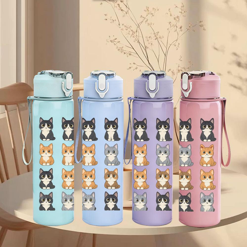 1 PZ Multi Colore Griglia Gatto Layout 750ml Plastica Colorata Borraccia Sportiva Anti-perdita Tappo a Vite con Cannuccia a Flip Per Sport Ufficio Uso Domestico