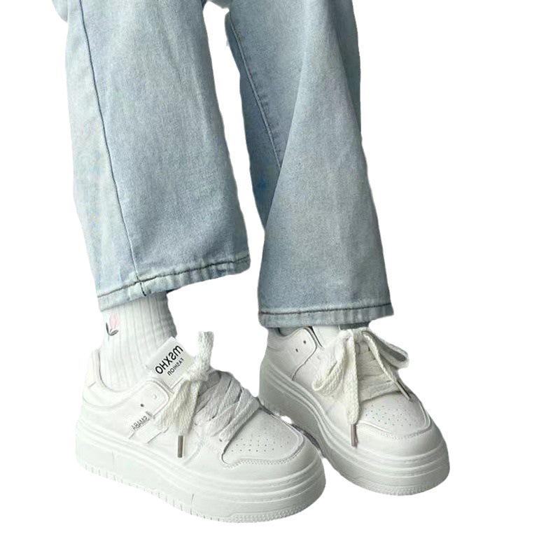 Women's Trendy Platform White Sneakers - Height-Boosting, Casual, All-Match, Campus Style, Spring Collection