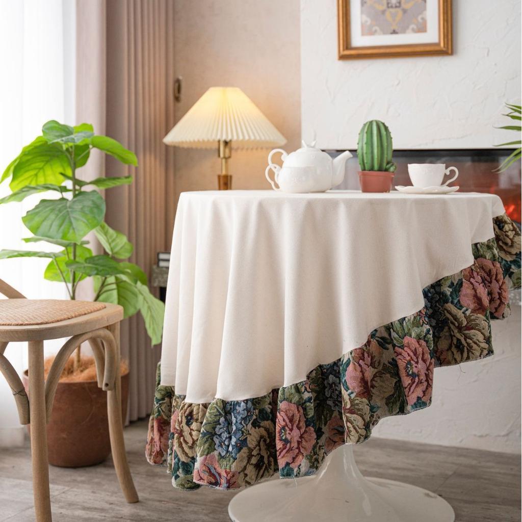 Round Solid Color Table Cloth American Jacquard Splicing Dust-proof Home Restaurant Decoration Hotel Retro Tassel Table Cloth
