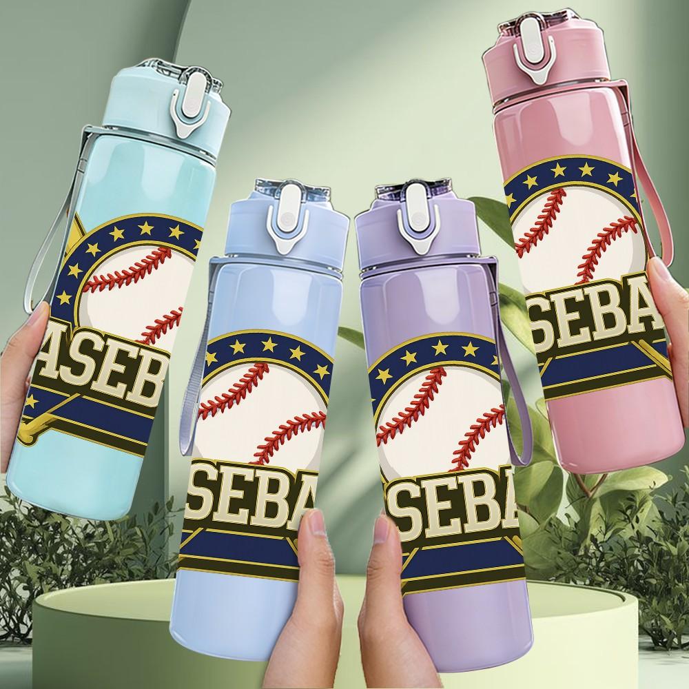 1PC Baseball Sport Vintage Logo Print 750ml Color Plastic Sports Water Bottle Leakproof Flip Straw Lid Suitable for Sports Office Home Use