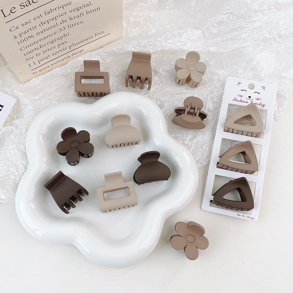 Coffee Color Series: Frosted Korean Hair Clips Set - Small Shark Clip & Side Bang Clip