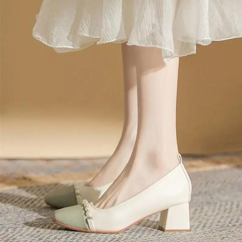 Square Heels Women's Summer Footwear Shoes For Woman With Medium Moccasins Stylish Offer Y2k Shoe High Quality Social