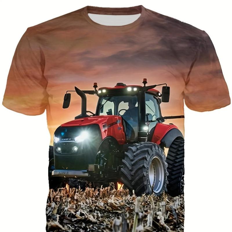 Cool 3D Tractor Print Kids Clothes Boys Tshirt Short Sleeve Fashion Children Summer Clothes Outdoor Active Children's Clothing