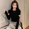 Women's Black Ribbed Slimming Semi-High Neck Knitted Top - Long Sleeve Autumn/Winter Fashion