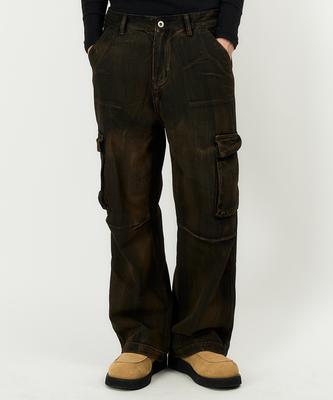 Dideobeulyueseui Brushed Cargo Wide Pants (Brown)