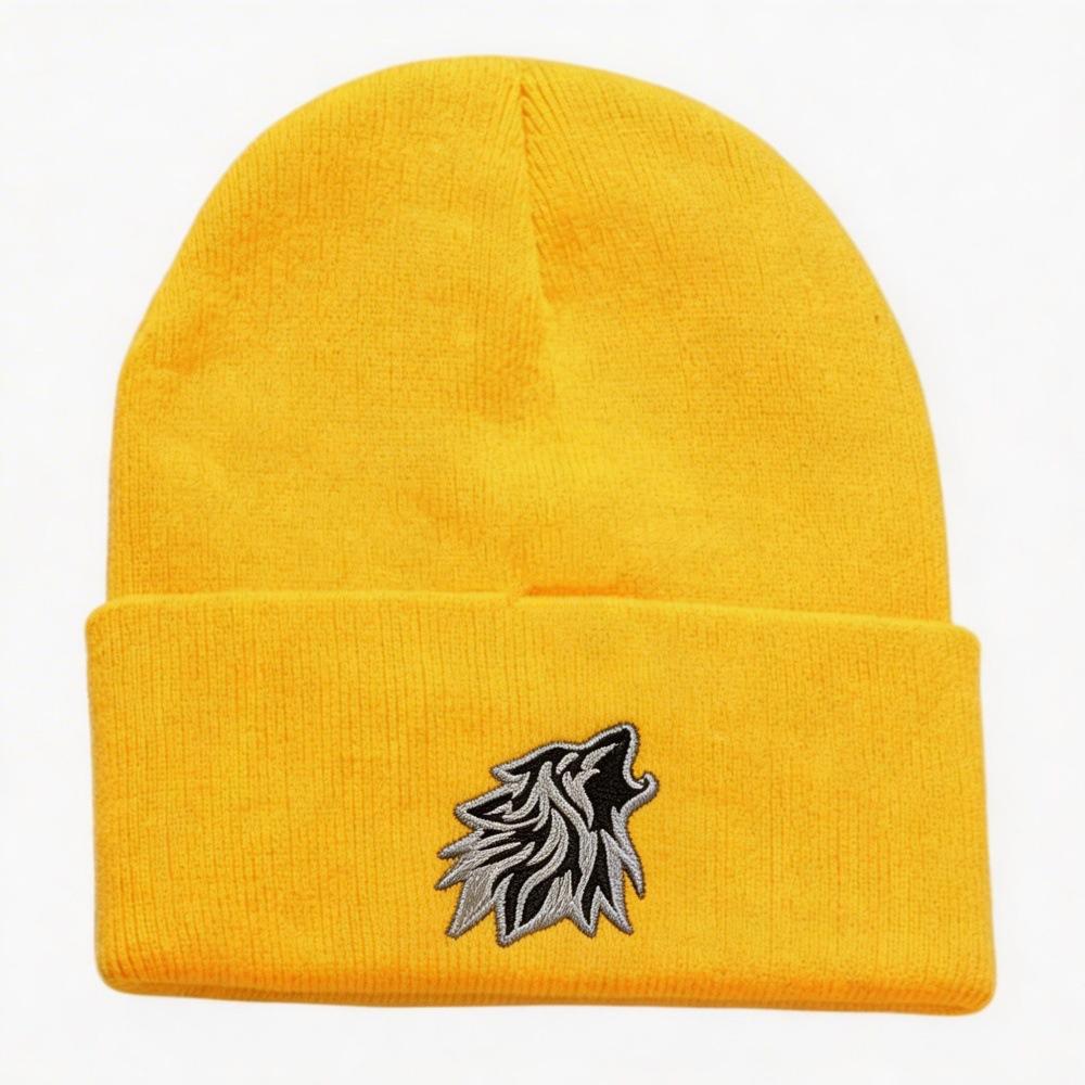 Popular Wolf Head Embroidery Knitted Hat Autumn and Winter Warm Men's and Women's Outdoor Adult Wool Hat Doudou Hat
