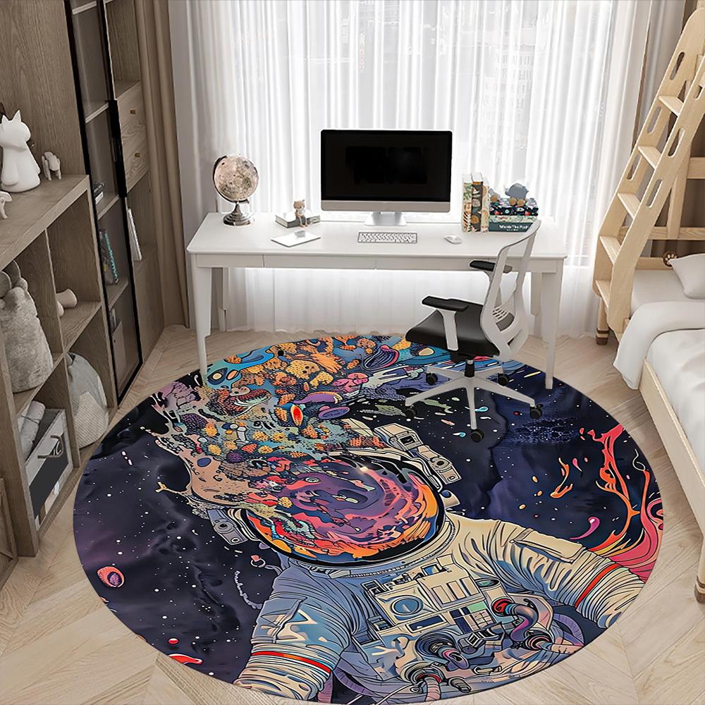 1PC Astronaut Galaxy Office Round Area Rug, Indoor Mat Suitable ForOffice, Under Office Chairs Bedroom Living Room Home Decor, Room Deco F012