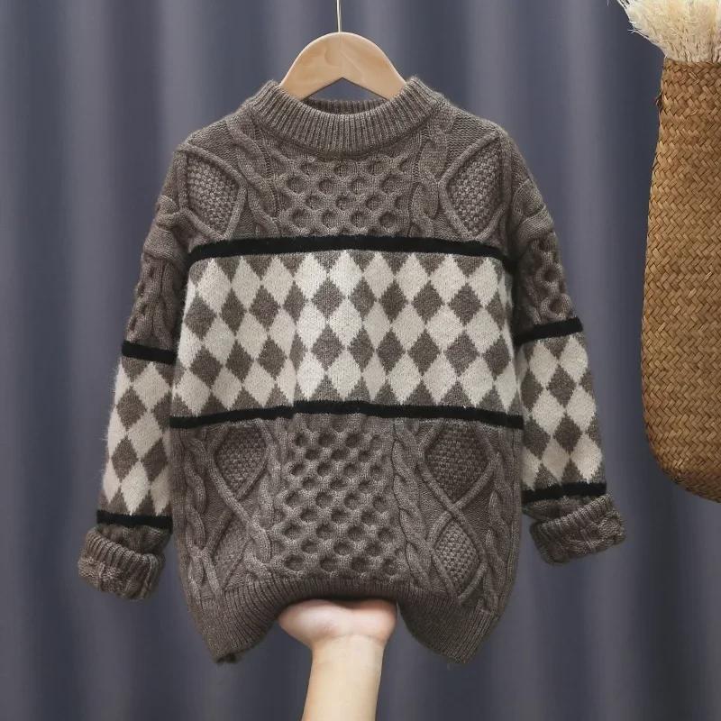 Ciepły dzianinowy sweter chłopięcy na jesień/zimę, wiek 8-12 lat
