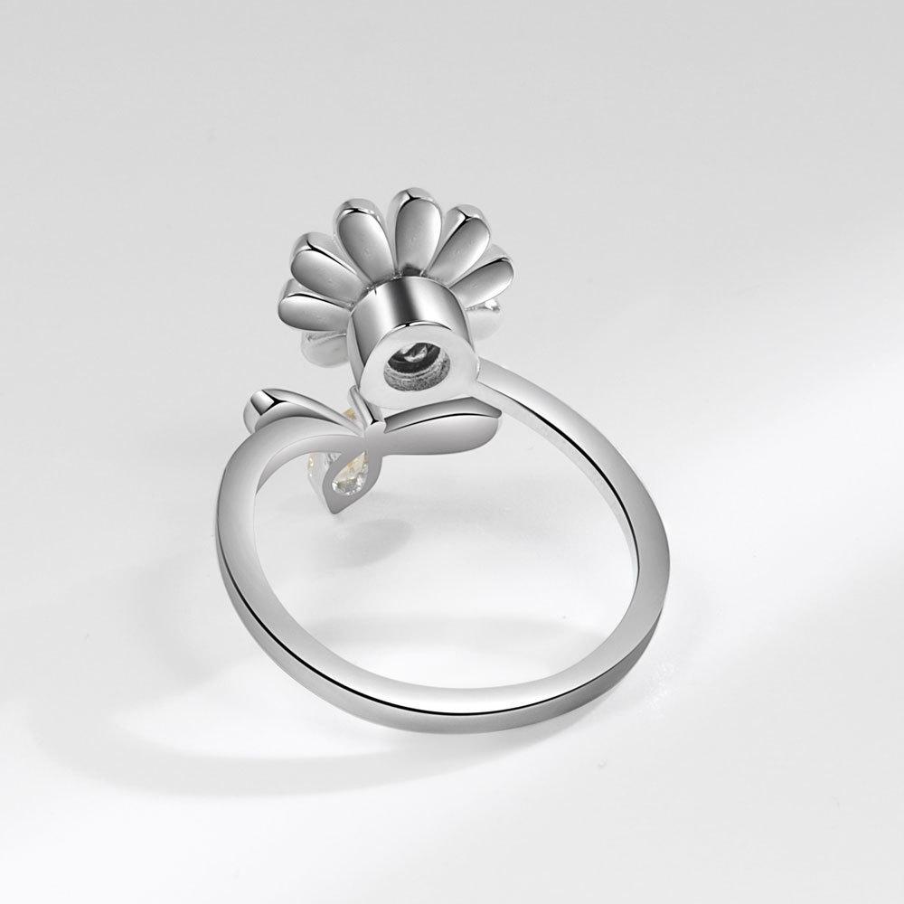 Copper Floral Ring With Zircon Stones For Women Spring Fashion Accessory